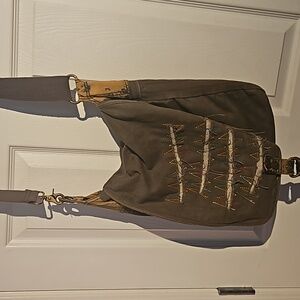 Grey Vintage  Orange , Red,  Blue, Zig Zag Pattern Crossbody